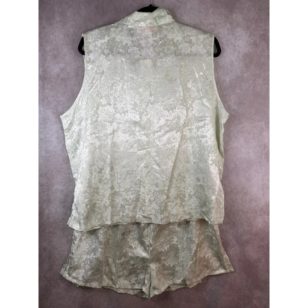 NWT Oscar de la Renta Pajama Set Women 1X Green Floral Satin Jacquard Flawed